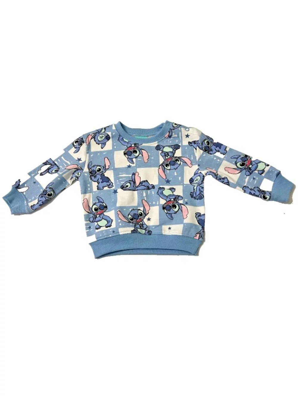 Disney Stitch Toddler Checkered Sweat Suit Blue White Unisez Sz 6/9M NWT